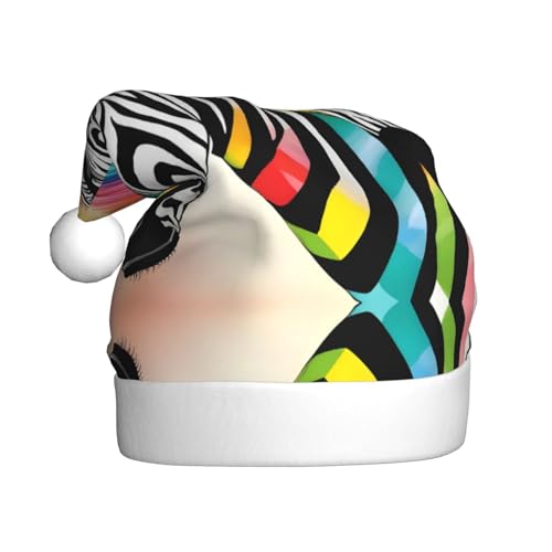 WHJYYXDE Weihnachtsmütze für Erwachsene – hochwertiger Stoff mit weichem Stoff für Feiertage, buntes Regenbogen-Zebrenmuster von WHJYYXDE