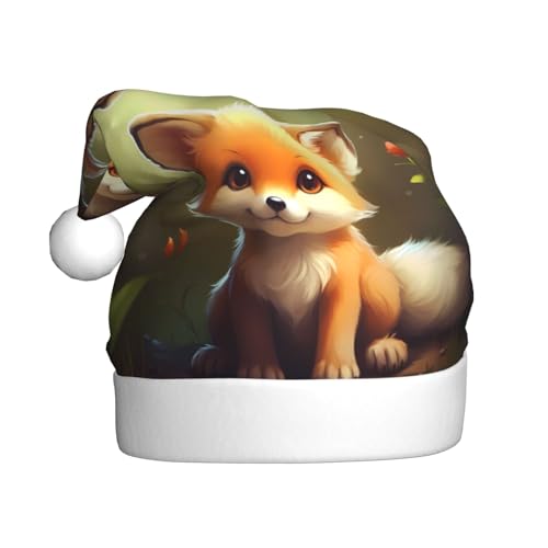 WHJYYXDE Weihnachtsmütze für Erwachsene – hochwertiger Stoff mit weichem Stoff für Feiertagsfeiern, niedlicher Baby-Fuchs bedruckt von WHJYYXDE