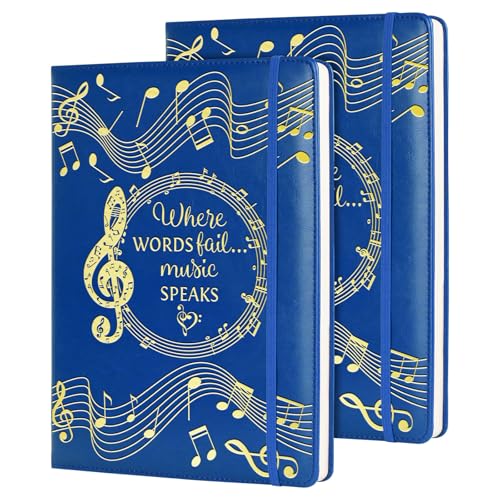 WHLBHG Music Gift Notizbuch, blanko, mit englischer Aufschrift "Where Words Fail music Speaks", Geschenk, Manuskriptpapier, Notizbuch, 2 Stück, Dunkelblau, 2 Stück WHLBHG Music Gift Notizbuch, blanko, mit englischer Aufschrift "Where Words Fail music Speaks", Geschenk, Manuskriptpapier, Notizbuch, 2 Stück, Dunkelblau, 2 Stück von WHLBHG