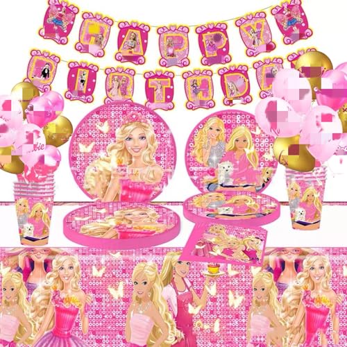 Babi Besteck-Set, Mottoparty, Geburtstagsdekoration, inklusive Teller, Tassen, Tischdecke, Banner, Luftballons, Servietten, zum Dekorieren von Kindergeburtstagen (BABI) von WHMYLiu