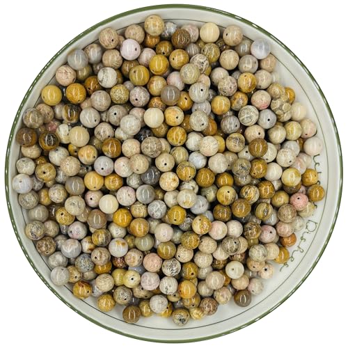 WHNKFB 4 mm, 100 Stück natürliche, ungefärbte Chrysanthemensteinperlen, Blumenmuster, lose Edelsteine für geologische Kunst, Schmuckherstellung, Bastelarbeiten, Großperlen mit elastischer Kordel von WHNKFB
