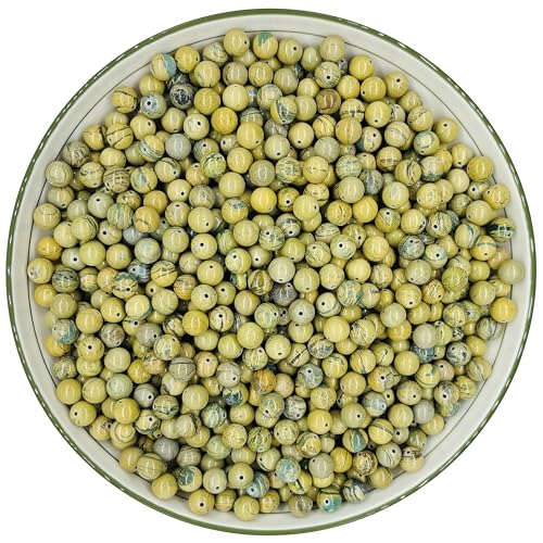 WHNKFB 6 mm, natürliche, ungefärbte grüne Serpentinperlen, Drachenader-Edelstein, lose Perlen für mystische Schmuckherstellung, Bastelbedarf, mit elastischer Kordel (Serpentin, 6 mm, 100 Stück) von WHNKFB