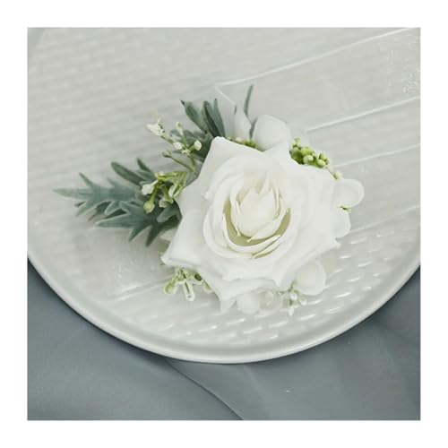 1/6 STÜCKE Weiße Rose Hochzeit Handgelenk Corsage Und Boutonniere Set for Die Braut Brautjungfer Mann Bräutigam Rose Hochzeit Blumen Zubehör(1PCS Wrist Corsage) von WHSDCZ