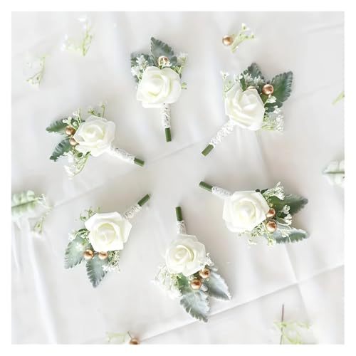 1/6 stücke Milchig Weiß Vintage Hochzeit Braut Und Bräutigam Corsage Brautjungfer Rose Handgelenk Blumen Homecoming Prom Corsage Blumen(One Size) von WHSDCZ