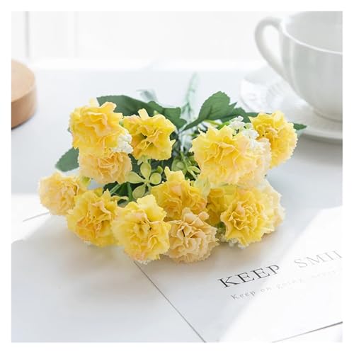 5 Gabeln 15 Köpfe kleine Nelken for Hochzeitsbogen Dekor Girlande Zubehör Home Floral Arrangement künstliche Blumen(Yellow) von WHSDCZ