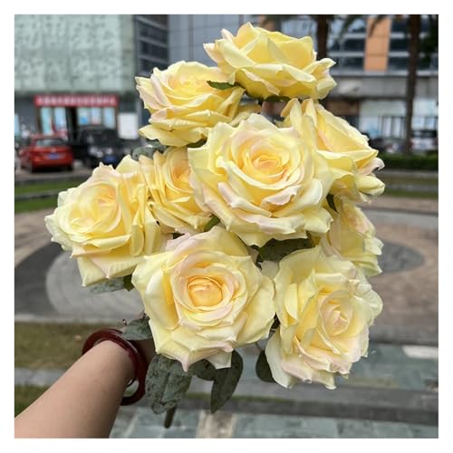 9 Köpfe Diamant Rose Künstliche Blumen Brautstrauß Hochzeit Blumen Wand Zubehör Party Geschenk Home Decor Foto Requisiten Dekor(Green/Black) von WHSDCZ