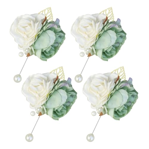 Ansteckblume for Bräutigam und Trauzeugen in hellgrüner Milchimitat, elastische Blume for Braut und Trauzeugin aus Blattgold mit Perlen am Handgelenk(Corsage 4PCS) von WHSDCZ