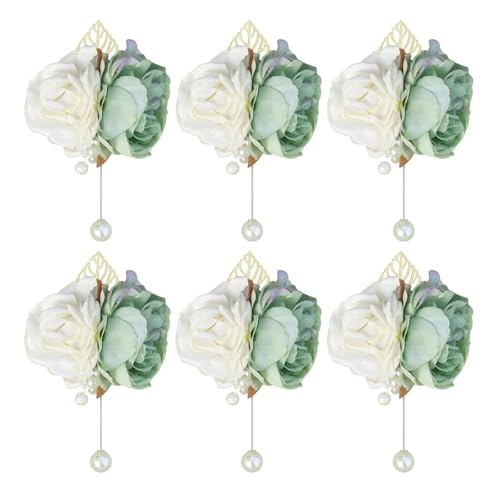 Ansteckblume for Bräutigam und Trauzeugen in hellgrüner Milchimitat, elastische Blume for Braut und Trauzeugin aus Blattgold mit Perlen am Handgelenk(Corsage 6PCS) von WHSDCZ