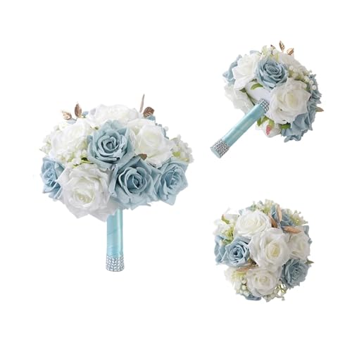 Blau-weißes Thema Hochzeitssträuße for Brautjungfern Seidenrose Brautstrauß Blaues Corsage Boutonniere Set(For Bride) von WHSDCZ