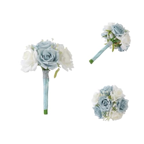 Blau-weißes Thema Hochzeitssträuße for Brautjungfern Seidenrose Brautstrauß Blaues Corsage Boutonniere Set(For Bridesmaid) von WHSDCZ