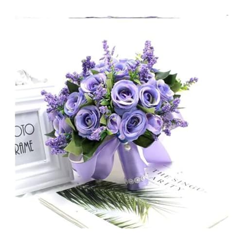Blumen halten Künstliche Natürliche Rose Hochzeit Bouquet mit Seide Satin Band Rosa Weiß Champagner Brautjungfer Braut Party(Brown) von WHSDCZ