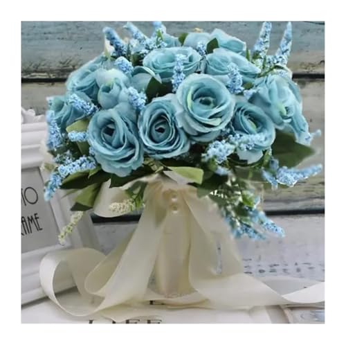 Blumen halten Künstliche Natürliche Rose Hochzeit Bouquet mit Seide Satin Band Rosa Weiß Champagner Brautjungfer Braut Party(Pink) von WHSDCZ