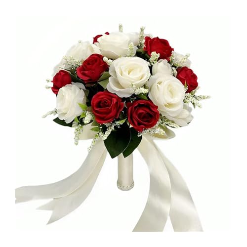 Blumen halten Künstliche Natürliche Rose Hochzeit Bouquet mit Seide Satin Band Rosa Weiß Champagner Brautjungfer Braut Party(Radiator Side Panels) von WHSDCZ