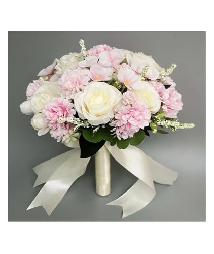 Braut Brautjungfer Hochzeitsstrauß Weiße Seidenblumen Rosen Hochzeitszubehör Mariage Bouquet Künstliche Blume(Pink) von WHSDCZ