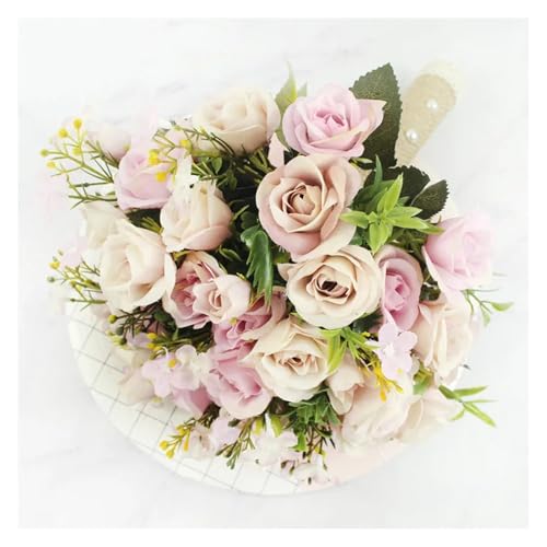 Braut Hochzeitsstrauß Brautjungfer Hält Flors Rosa Rosen Künstliche Blume Weißer Brautstrauß Hochzeitsdekoration Zubehör(PURPLE) von WHSDCZ
