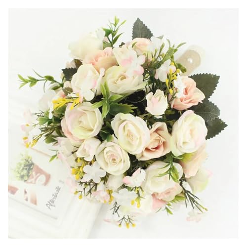 Braut Hochzeitsstrauß Brautjungfer Hält Flors Rosa Rosen Künstliche Blume Weißer Brautstrauß Hochzeitsdekoration Zubehör(Pink) von WHSDCZ