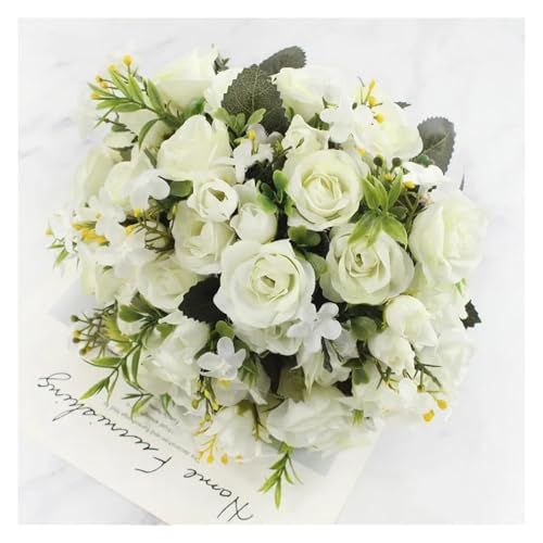 Braut Hochzeitsstrauß Brautjungfer Hält Flors Rosa Rosen Künstliche Blume Weißer Brautstrauß Hochzeitsdekoration Zubehör(White) von WHSDCZ