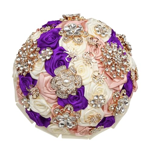 Broschenschmuckstrauß, luxuriöser Brautstrauß mit funkelnden Kristall-Strassperlen, Seidenrose for die Hochzeit Quinceanera(Color 10) von WHSDCZ