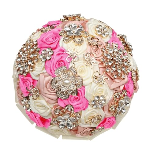 Broschenschmuckstrauß, luxuriöser Brautstrauß mit funkelnden Kristall-Strassperlen, Seidenrose for die Hochzeit Quinceanera(Color 11) von WHSDCZ