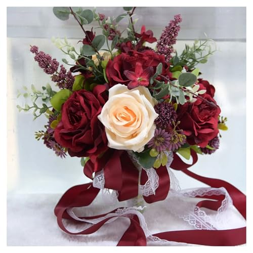 Burgunder Hochzeitsstrauß Kaskadierender Brautstrauß Hochzeitszeremonie Jahrestag Rustikale Vintage Hochzeitsblumen Brautsträuße(0-90) von WHSDCZ