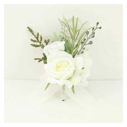 Elfenbeinfarbene Handgelenk-Corsage, Brautjungfer, Schwestern, handgefertigte Blume, künstliche Seide, Rosenarmband, Blumen for Hochzeit, Tanzparty, Dekoration(Boutonniere-E) von WHSDCZ
