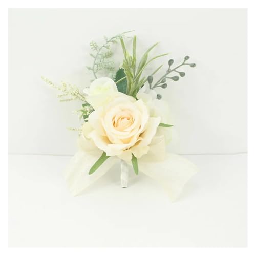 Elfenbeinfarbene Handgelenk-Corsage, Brautjungfer, Schwestern, handgefertigte Blume, künstliche Seide, Rosenarmband, Blumen for Hochzeit, Tanzparty, Dekoration(Boutonniere-F) von WHSDCZ