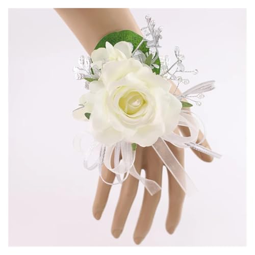 Elfenbeinfarbene Handgelenk-Corsage, Brautjungfer, Schwestern, handgefertigte Blume, künstliche Seide, Rosenarmband, Blumen for Hochzeit, Tanzparty, Dekoration(Bracelets-A) von WHSDCZ