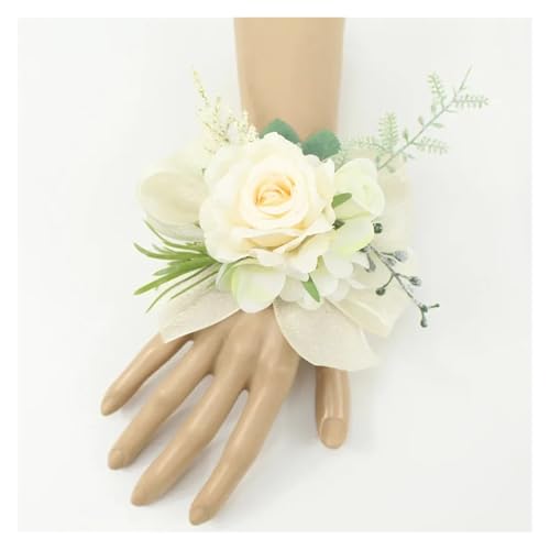 Elfenbeinfarbene Handgelenk-Corsage, Brautjungfer, Schwestern, handgefertigte Blume, künstliche Seide, Rosenarmband, Blumen for Hochzeit, Tanzparty, Dekoration(Bracelets-F) von WHSDCZ