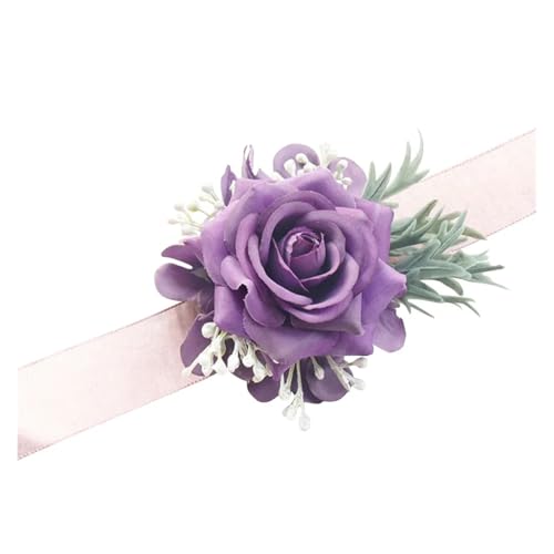 Handgelenkblume, lila Rose, Hochzeits-Handgelenk-Corsage und Boutonniere-Set for Braut, Brautjungfer, Männer, Bräutigam, rote Rose, Hochzeitsblumen-Accessoires(Corsage) von WHSDCZ
