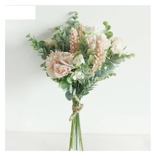 Hochzeit Blumenstrauß Künstliche Seide Rose Glückskugel Blume Home Hochzeitsdekor Brautstrauß Waldstil Eukalyptus(A-Light-Pink) von WHSDCZ