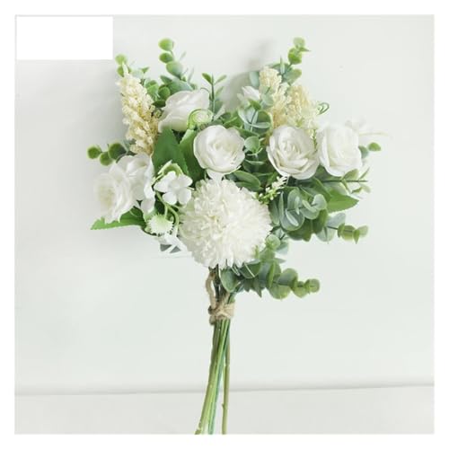 Hochzeit Blumenstrauß Künstliche Seide Rose Glückskugel Blume Home Hochzeitsdekor Brautstrauß Waldstil Eukalyptus(A-White) von WHSDCZ