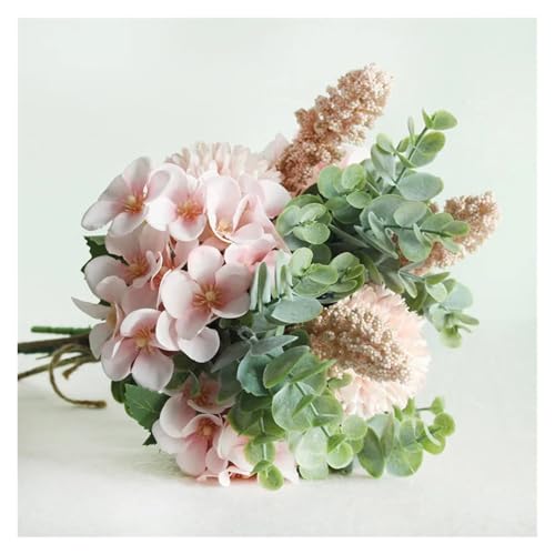 Hochzeit Blumenstrauß Künstliche Seide Rose Glückskugel Blume Home Hochzeitsdekor Brautstrauß Waldstil Eukalyptus(D-Light-Pink) von WHSDCZ