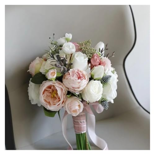 Hochzeitssträuße for die Braut, weiß, blau, künstliche Rosen, Brautstrauß, rustikale Hochzeitszeremonie, Jubiläumsdekoration(Baby Pink) von WHSDCZ