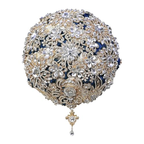 Hochzeitsstrauß Luxusschmuck Tropfenbrosche Bouquet Gold Hochzeitssträuße Kristall Tropfen Brautstrauß Perlenquasten(Color 2) von WHSDCZ