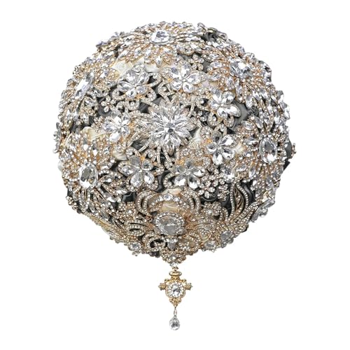Hochzeitsstrauß Luxusschmuck Tropfenbrosche Bouquet Gold Hochzeitssträuße Kristall Tropfen Brautstrauß Perlenquasten(Color 5) von WHSDCZ