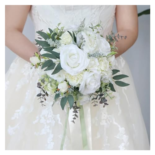 Künstliche Hochzeitsblumen Rosen Hochzeitssträuße Elfenbeinweiß Brautstrauß Hochzeitszeremonie Antrag Brautsträuße von WHSDCZ