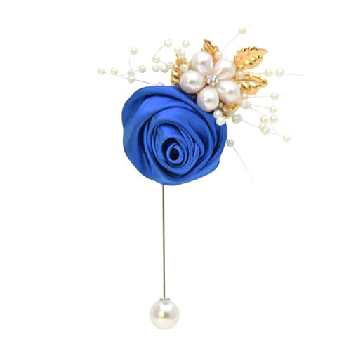 Mädchen Brautjungfer Handgelenk Blumen Hochzeit Prom Party Boutonniere Satin Rose Armband Stoff Hand Blumen Hochzeit(Boutonniere blue) von WHSDCZ
