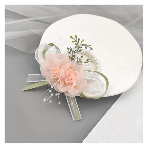 Mädchen Brautjungfer Handgelenk Corsage Braut Prom Party Boutonniere Satin Rose Perle Armband Stoff Hand Blumen Hochzeit Zubehör(C-Bracelet) von WHSDCZ