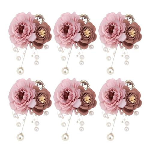 Rosa Braut Brautjungfer Perlen Handgelenk Bräutigam Diamant Corsage simulierte Rose Corsage Party Hochzeit Requisiten(Corsage 6pcs) von WHSDCZ
