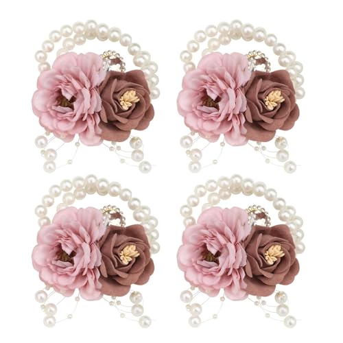 Rosa Braut Brautjungfer Perlen Handgelenk Bräutigam Diamant Corsage simulierte Rose Corsage Party Hochzeit Requisiten(Wrist corsage 4pcs) von WHSDCZ