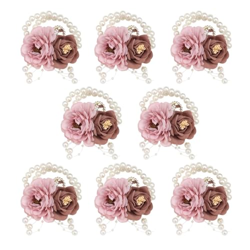 Rosa Braut Brautjungfer Perlen Handgelenk Bräutigam Diamant Corsage simulierte Rose Corsage Party Hochzeit Requisiten(Wrist corsage 8pcs) von WHSDCZ