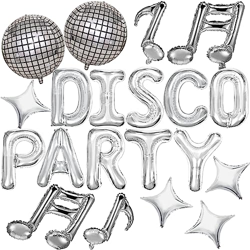 WIDEBG Disco Party Luftballons Musiknoten Folienballon Discokugel Ballons Vierzackiger Stern Aluminium Ballon Disco Fever Party Dekoration 70er 80er 90er Disco Ball Hip Pop Luftballon 20 Stück von WIDEBG