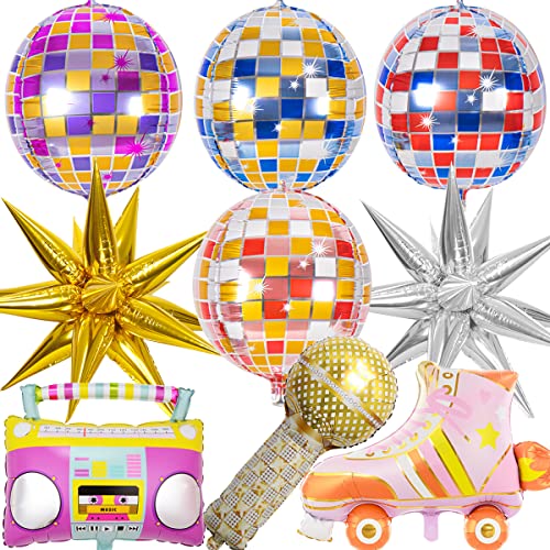 WIDEBG Folienballon Disco Party Deko Ballons Discokugel Luftballons Helium Ballon 70er 80er 90er Dekoration Geburtstag Radio BoomBox Luftballon Retro Disco Hip Hop Themenparty 9 Stück von WIDEBG