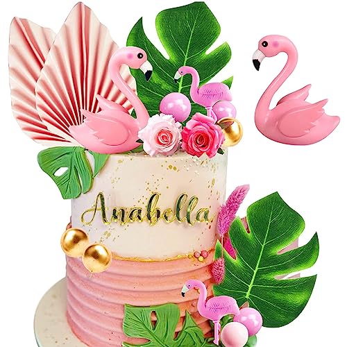 WIDEBG Hawaii Tortendeko Kugeln Kuchen Deko Flamingo Torte Deko Geburtstag Cake Topper Palmblätter Kuchendekoration Blumen Kuchendeko Strand Tropical Picknick Kuchen Topper Hochzeit von WIDEBG