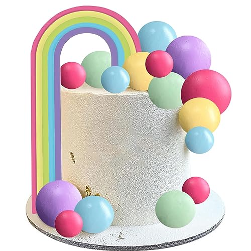 WIDEBG Boho Tortendeko Regenbogen Kuchen Dekoration Bunte Kugel Kuchendeko Mini Ball Cake Toppers Hochzeit Deko Mädchen Geburtstag Böhmische Kuchen Topper 36 Stück von WIDEBG