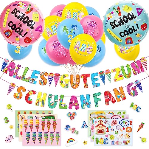 WIDEBG Schulanfang Luftballons Banner Folienballon Sticker Schüler Mädchen Jungen 1. Schultag Schulstart Party Dekorationen Rot Gelb WIDEBG Schulanfang Luftballons Banner Folienballon Sticker Schüler Mädchen Jungen 1. Schultag Schulstart Party Dekorationen Rot Gelb von WIDEBG