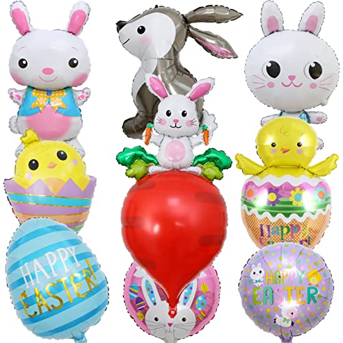 WIDEBG Ostern Dekoration Folienballon Ostern Hase Deko Happy Easter Ballons Ostereier Küken Luftballons Heliumballon Ostern Party Osterdeko Luftballon Karotte 9 Stück von WIDEBG