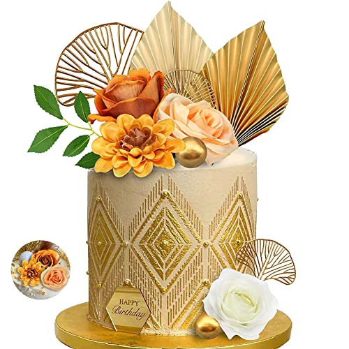 WIDEBG Tortendeko Boho Kuchen Deko Hochzeit Torte Deko Geburtstag Cake Topper Kugeln Palmblätter Kuchendekoration Blumen Kuchendeko Kugel Kuchen Topper Gold von WIDEBG