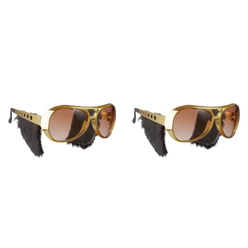 WIDMANN 6733S - Rock´n´Roll Brille, Gold, mit Koteletten, Sonnenbrille, Karneval, Mottoparty (Packung mit 2) von WIDMANN