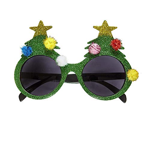 Widmann 14391 - Brille Glitter Weihnachtsbaum, grün, Mottoparty, Weihnachten von WIDMANN